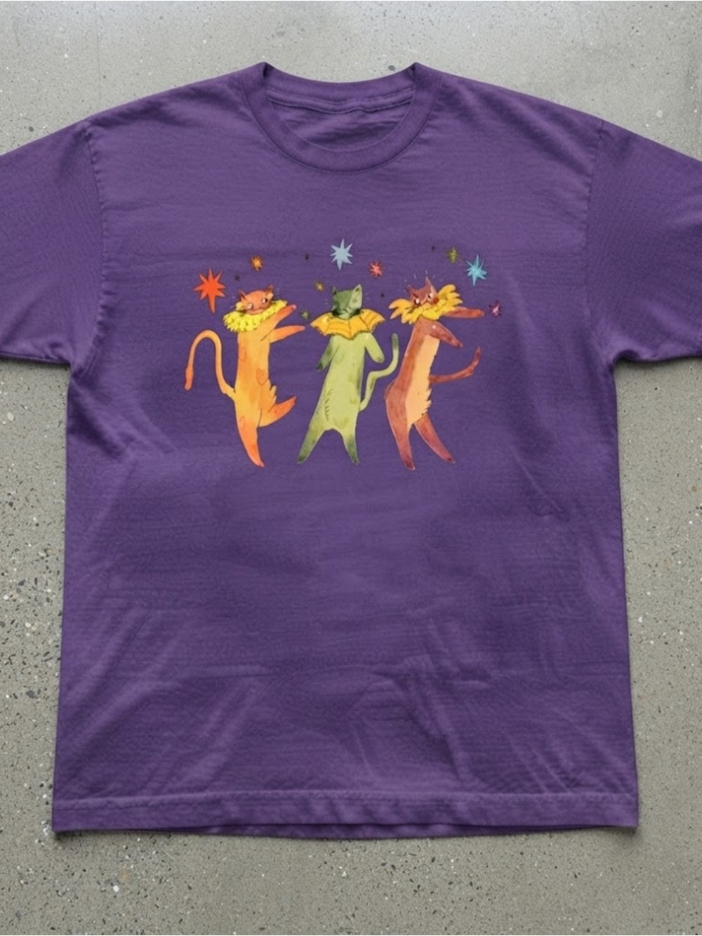 Purple Cute Dancing Cats Graphic Art Print Gildan T-Shirt